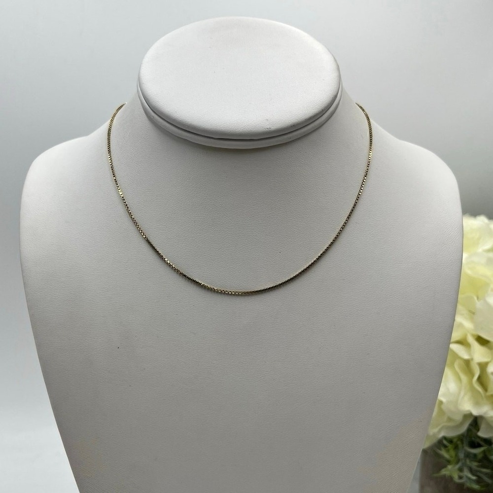 14k Yellow 585 Italy Gold Dainty Elegant Box Link Chain Necklace 15", 1mm, 2.53g